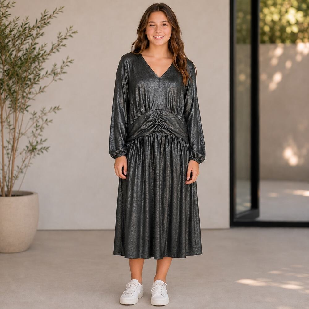 Lane Bryant Black Metallic Long Sleeve Fit & Flare Stretch Knit Dress 18/20